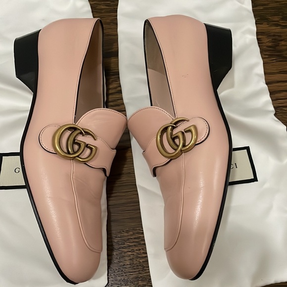 Gucci Pink Double G Logo Leather Loafers, used but great condition. - Picture 8 of 15
